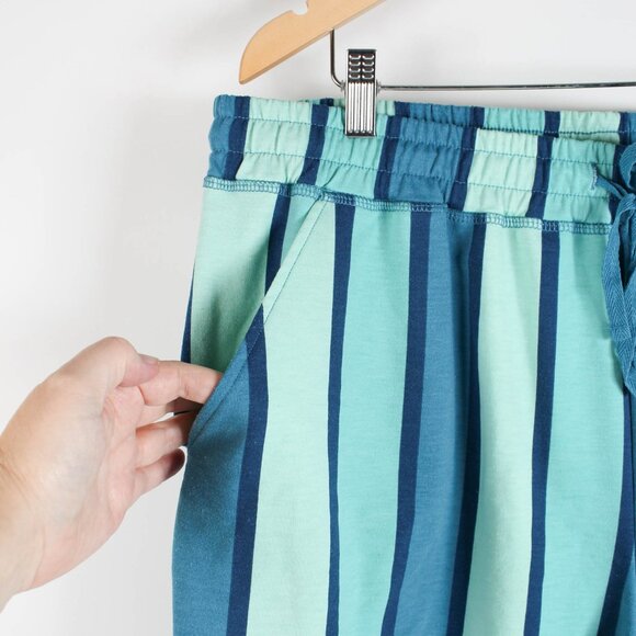 LuLaRoe Lightweight Striped Blue and Green Shorts - 2XL - Pockets - Picture 3 of 7